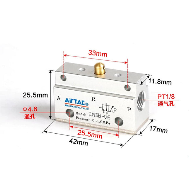Airtac CM3B-06: Manual Valve. 3 Way - CM3B06T