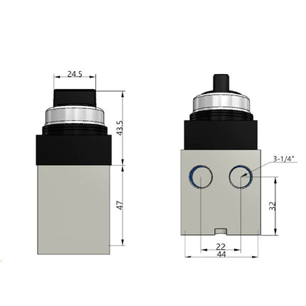 Airtac CM3HD-08: Manual Valve. 5 Way - CM3HD08BG