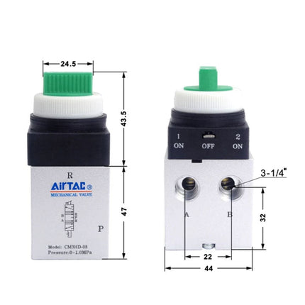 Airtac CM3HD-08: Manual Valve. 5 Way - CM3HD08G