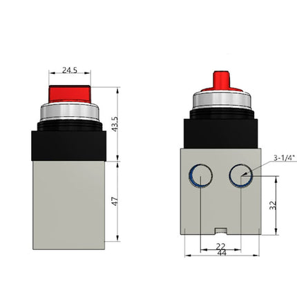 Airtac CM3HD-08: Manual Valve. 5 Way - CM3HD08RT