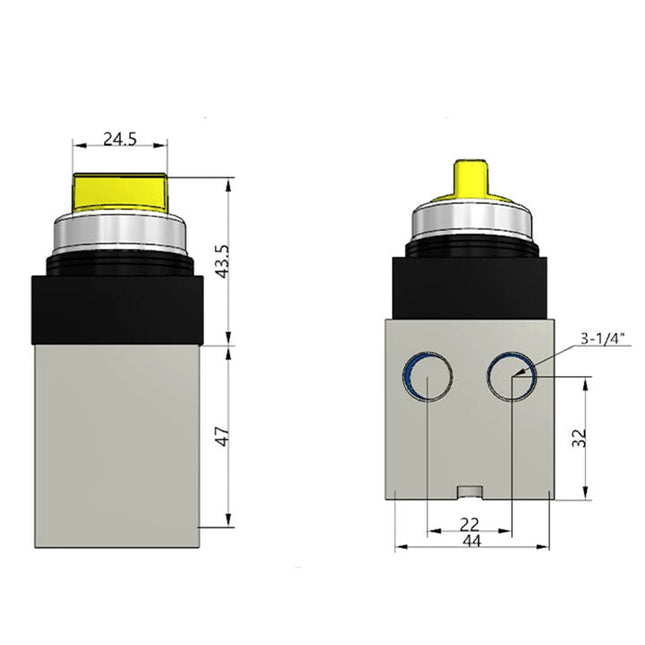 Airtac CM3HD-08: Manual Valve. 5 Way - CM3HD08Y