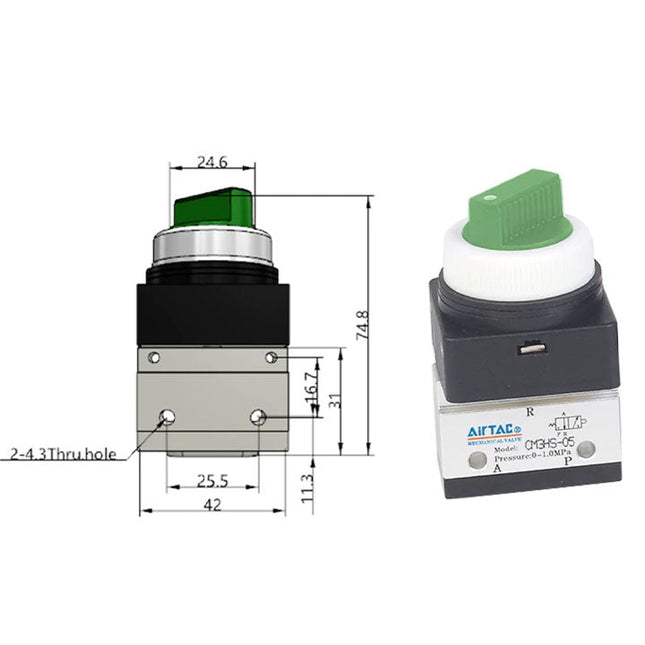 Airtac CM3HS-05: Manual Valve. 3 Way - CM3HS05G