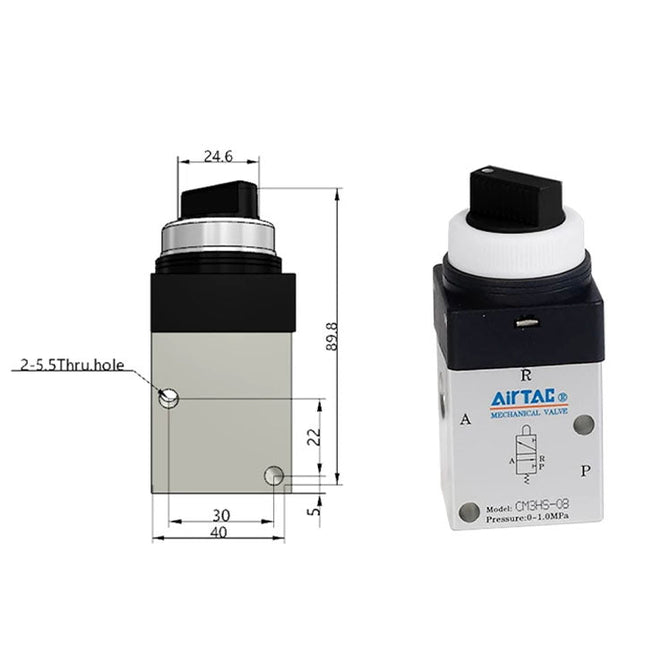 Airtac CM3HS-08: Manual Valve. 3 Way - CM3HS08BG