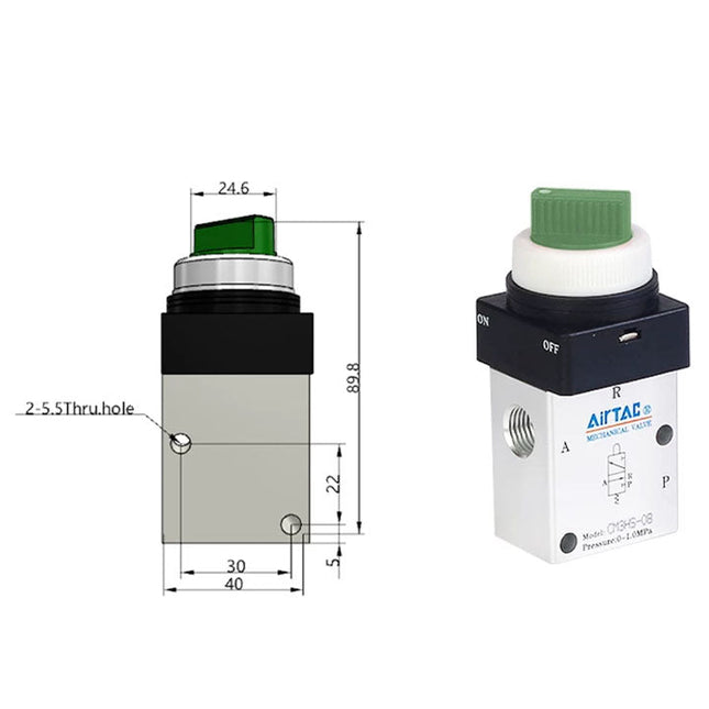 Airtac CM3HS-08: Manual Valve. 3 Way - CM3HS08GT