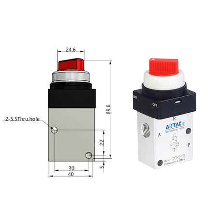 Airtac CM3HS-08: Manual Valve. 3 Way - CM3HS08RG
