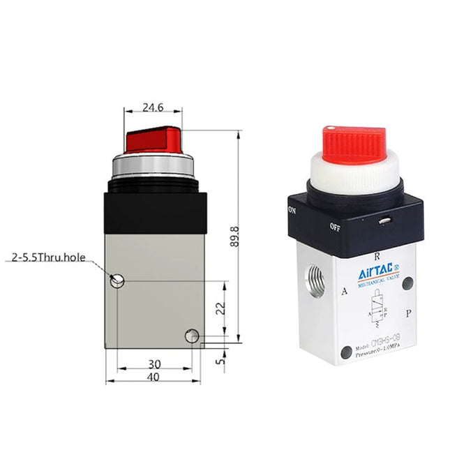 Airtac CM3HS-08: Manual Valve. 3 Way - CM3HS08RG
