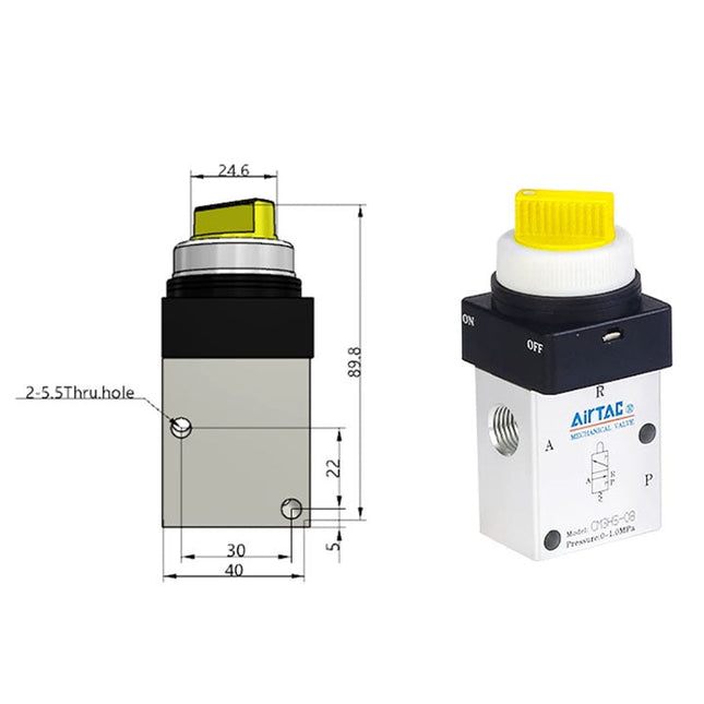 Airtac CM3HS-08: Manual Valve. 3 Way - CM3HS08Y