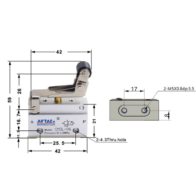 Airtac CM3L-05: Manual Valve. 3 Way - CM3L05