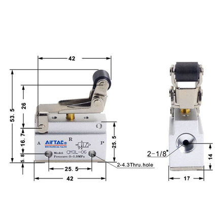 Airtac CM3L-06: Manual Valve. 3 Way - CM3L06G