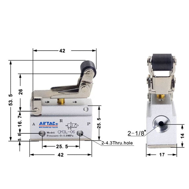 Airtac CM3L-06: Manual Valve. 3 Way - CM3L06G