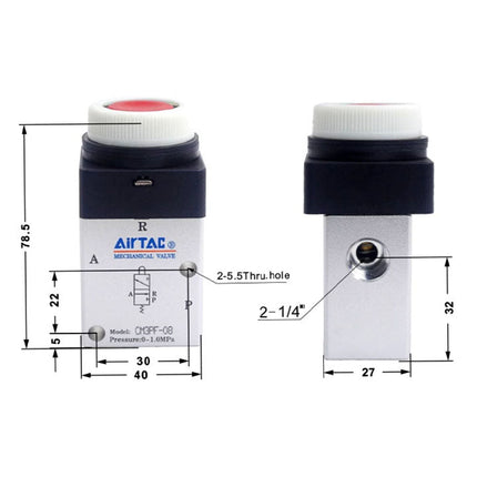 Airtac CM3PF-08: Manual Valve. 3 Way - CM3PF08RG