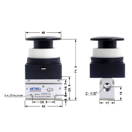 Airtac CM3PM-06: Manual Valve. 3 Way - CM3PM06B