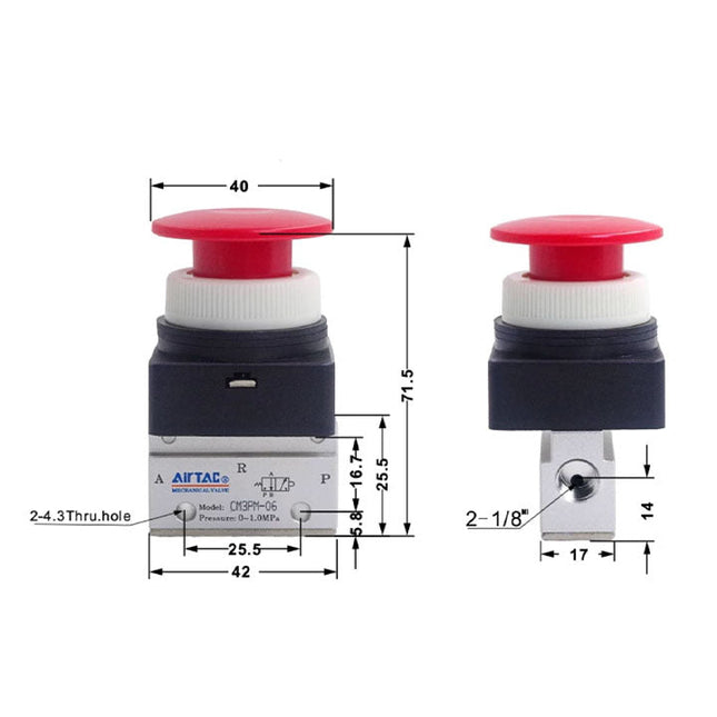 Airtac CM3PM-06: Manual Valve. 3 Way - CM3PM06RG