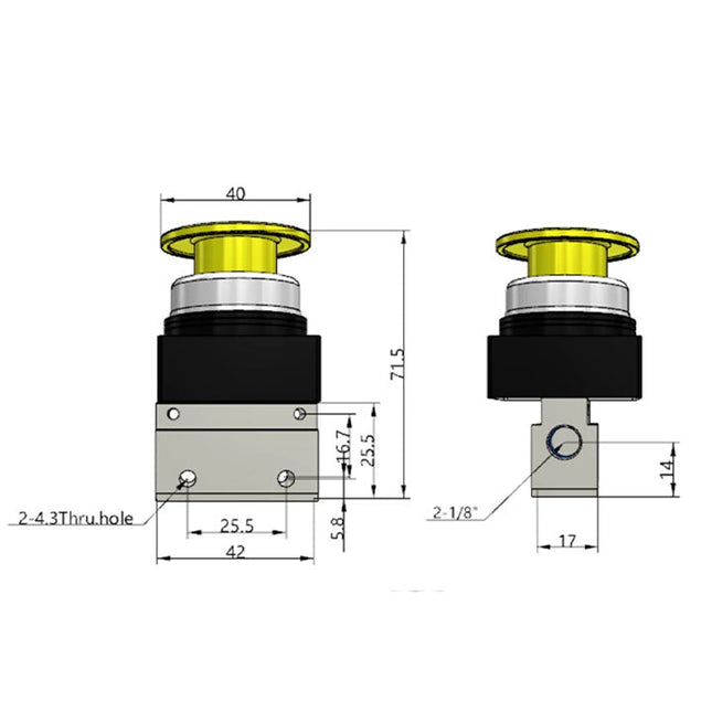 Airtac CM3PM-06: Manual Valve. 3 Way - CM3PM06YG