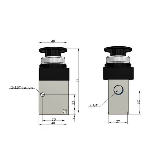 Airtac CM3PM-08: Manual Valve. 3 Way - CM3PM08BT