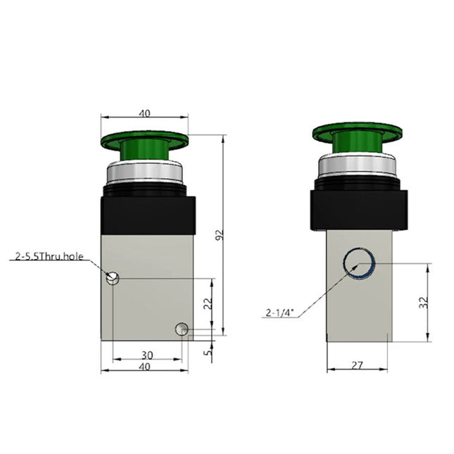 Airtac CM3PM-08: Manual Valve. 3 Way - CM3PM08GT
