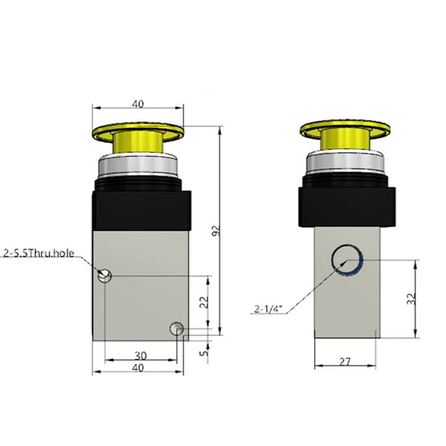Airtac CM3PM-08: Manual Valve. 3 Way - CM3PM08YG