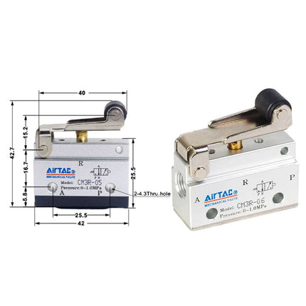Airtac CM3R-06: Manual Valve. 3 Way - CM3R06T