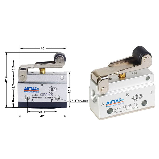 Airtac CM3R-06: Manual Valve. 3 Way - CM3R06G