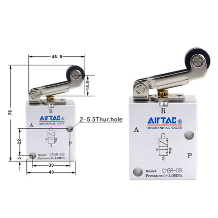 Airtac CM3R-08: Manual Valve. 3 Way - CM3R08T