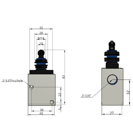 Airtac CM3V-08: Manual Valve. 3 Way - CM3V08G