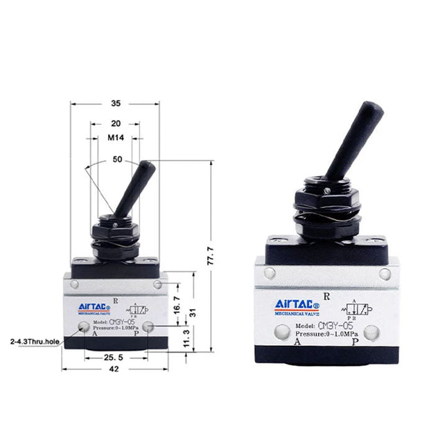 Airtac CM3Y-05: Manual Valve. 3 Way - CM3Y05