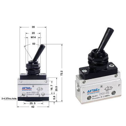 Airtac CM3Y-06: Manual Valve. 3 Way - CM3Y06G