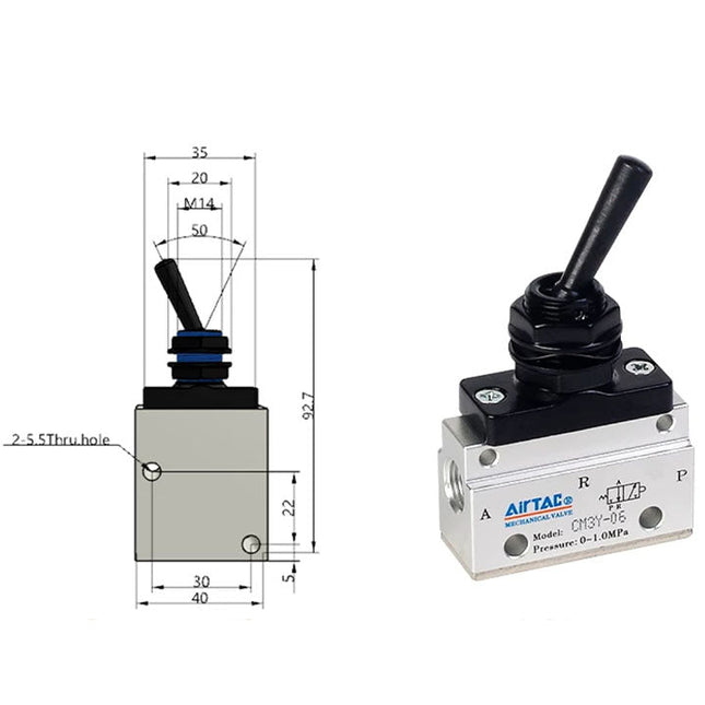 Airtac CM3Y-08: Manual Valve. 3 Way - CM3Y08