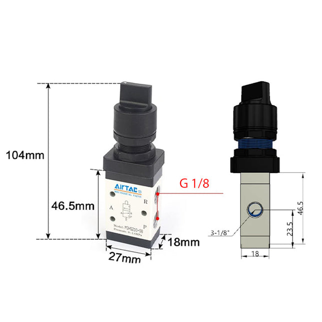 Airtac M3HS110-06: Manual Valve. 3 Way - M3HS11006BG