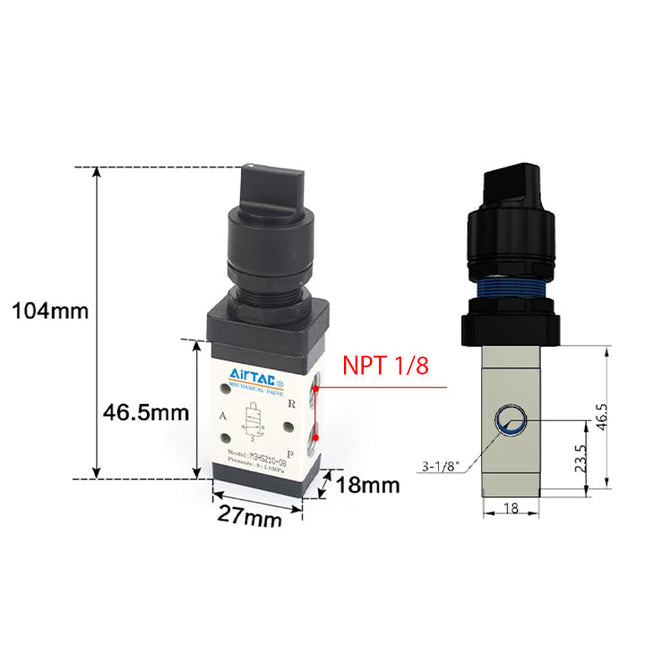 Airtac M3HS110-06: Manual Valve. 3 Way - M3HS11006BT