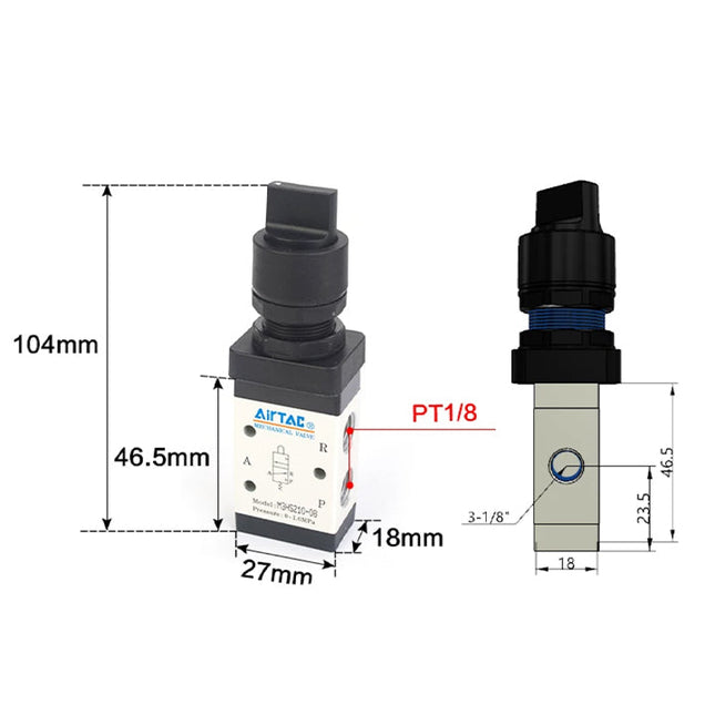 Airtac M3HS110-06: Manual Valve. 3 Way - M3HS11006B