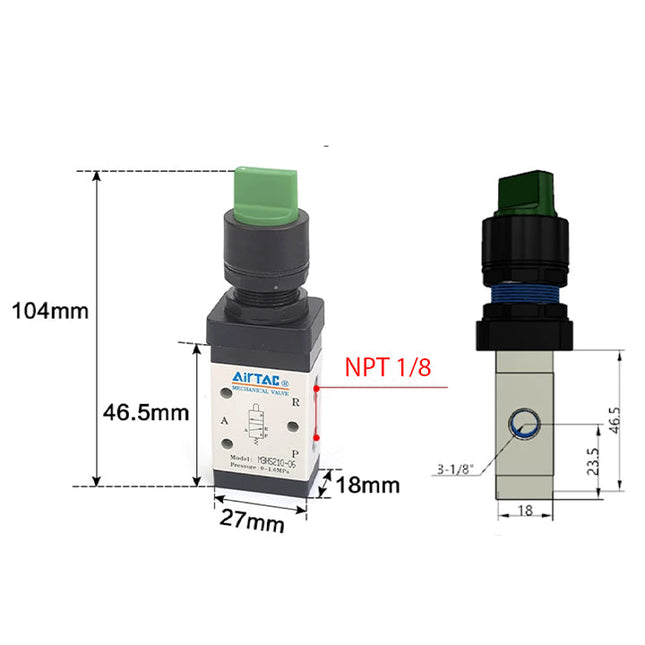 Airtac M3HS110-06: Manual Valve. 3 Way - M3HS11006GT