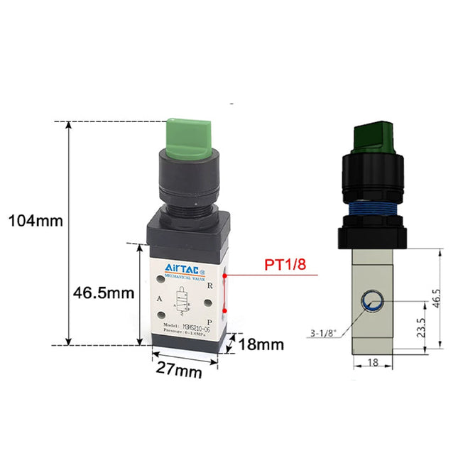 Airtac M3HS110-06: Manual Valve. 3 Way - M3HS11006G