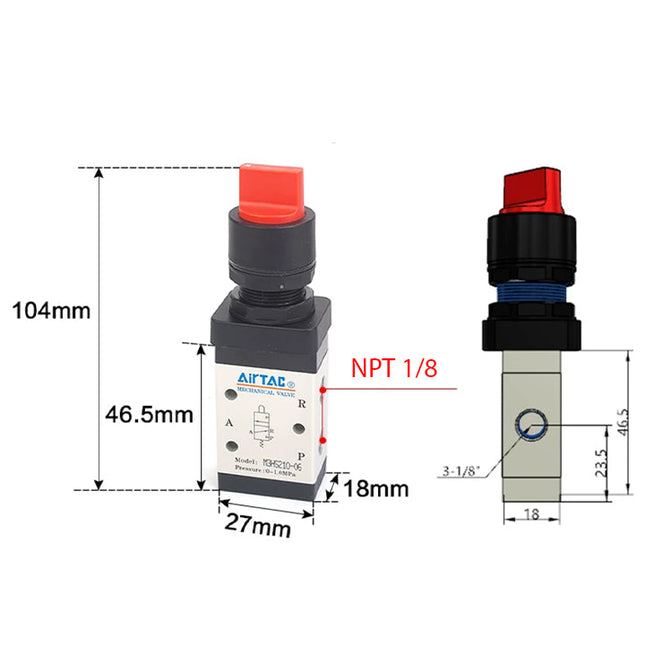 Airtac M3HS110-06: Manual Valve. 3 Way - M3HS11006RT