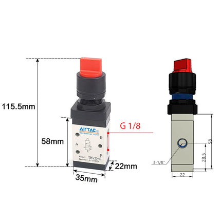 Airtac M3HS210-06: Manual Valve. 3 Way - M3HS21006RG