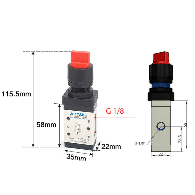 Airtac M3HS210-06: Manual Valve. 3 Way - M3HS21006RG