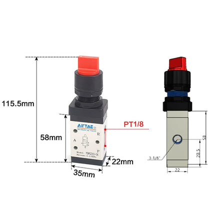 Airtac M3HS210-06: Manual Valve. 3 Way - M3HS21006R