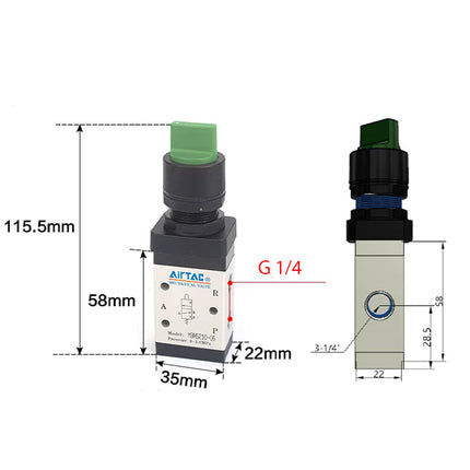 Airtac M3HS210-08: Manual Valve. 3 Way - M3HS21008GG