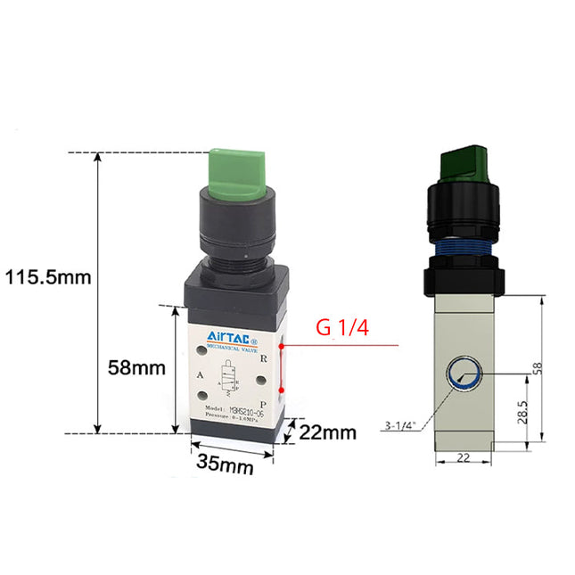 Airtac M3HS210-08: Manual Valve. 3 Way - M3HS21008GG