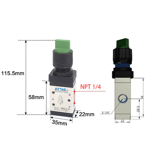 Airtac M3HS210-08: Manual Valve. 3 Way - M3HS21008GT