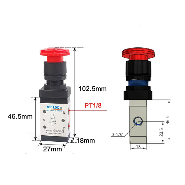 Airtac M3PL110-06: Manual Valve. 3 Way - M3PL11006