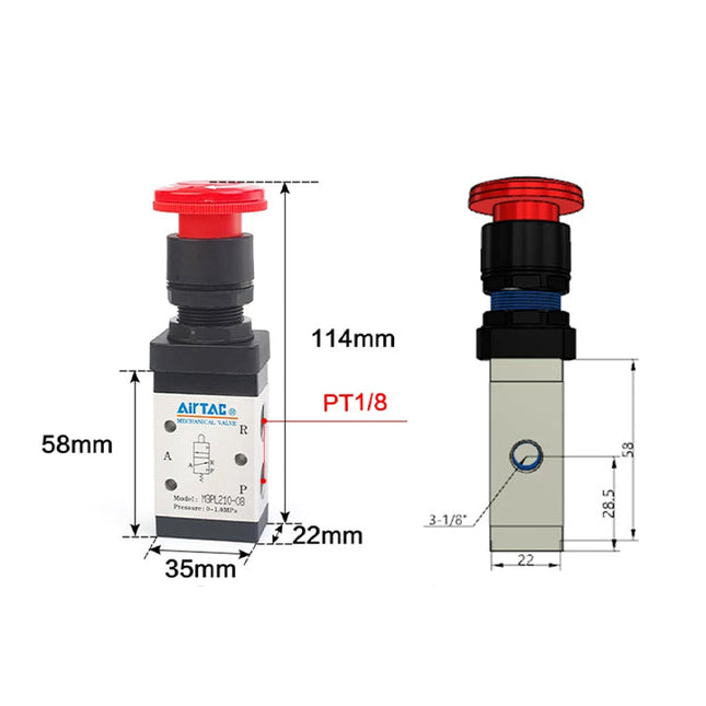 Airtac M3PL110-06: Manual Valve. 3 Way - M3PL21006