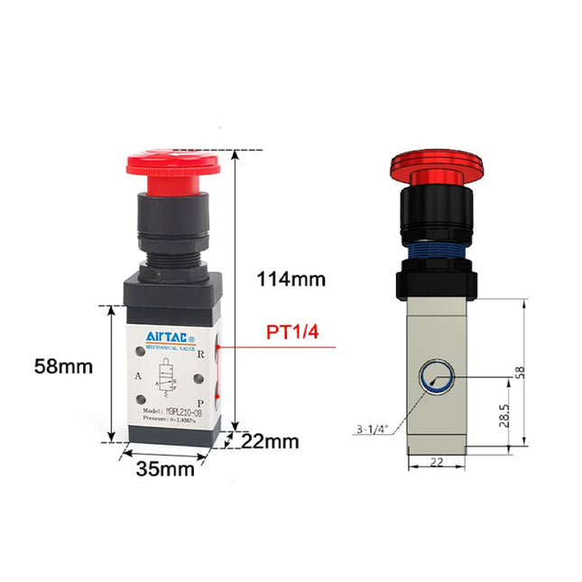 Airtac M3PL210-08: Manual Valve. 3 Way - M3PL21008