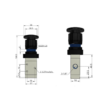 Airtac M3PM110-06: Manual Valve. 3 Way - M3PM11006BT