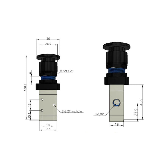 Airtac M3PM110-06: Manual Valve. 3 Way - M3PM11006B