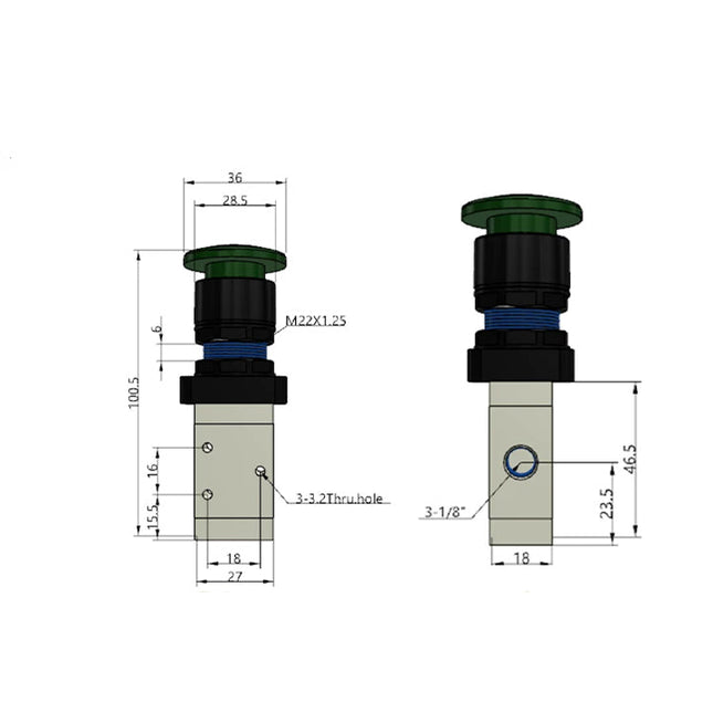 Airtac M3PM110-06: Manual Valve. 3 Way - M3PM11006G