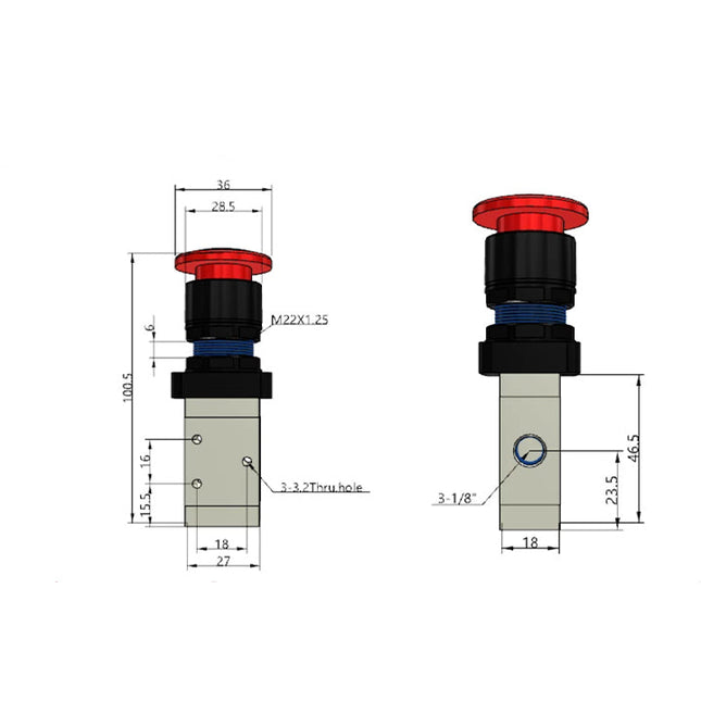 Airtac M3PM110-06: Manual Valve. 3 Way - M3PM11006RG
