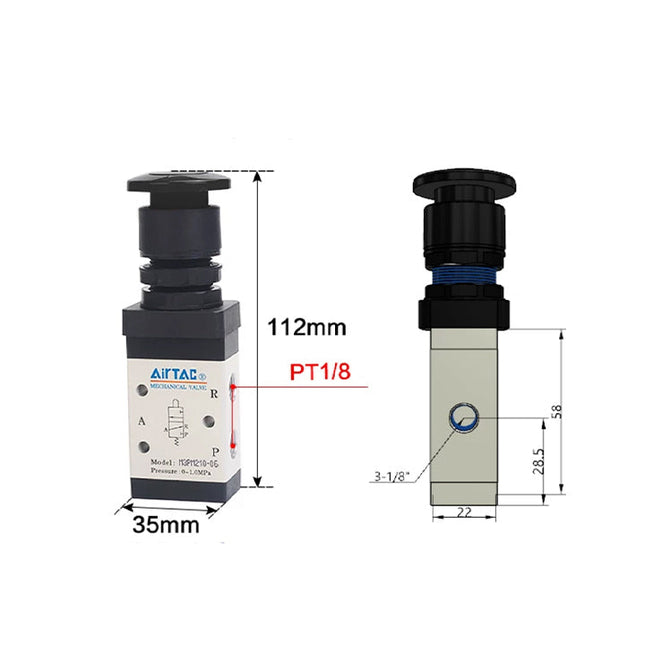 Airtac M3PM110-06: Manual Valve. 3 Way - M3PM21006B