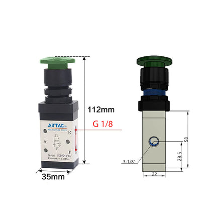 Airtac M3PM110-06: Manual Valve. 3 Way - M3PM21006GG