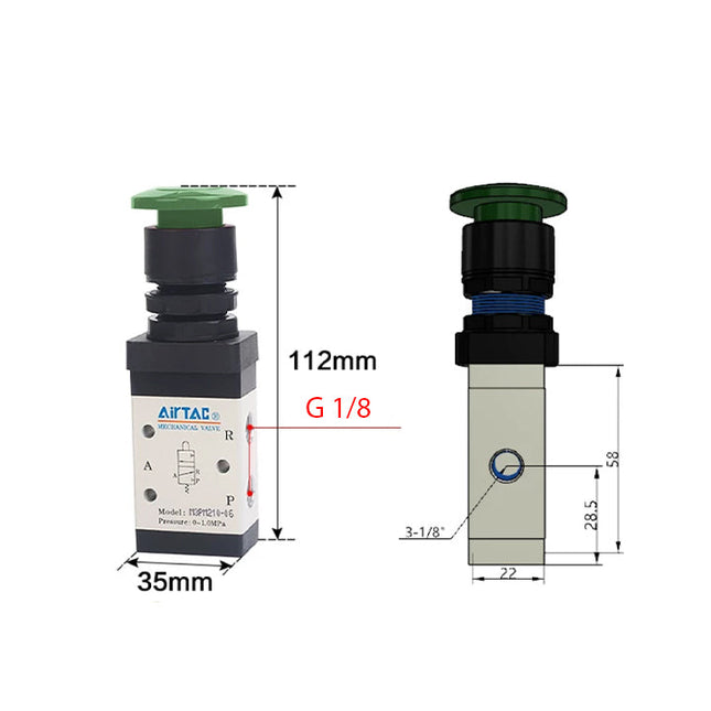Airtac M3PM110-06: Manual Valve. 3 Way - M3PM21006GG